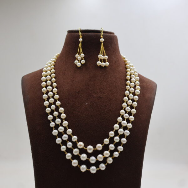 Alternative view of Elegant Triple Strand Pearl Set