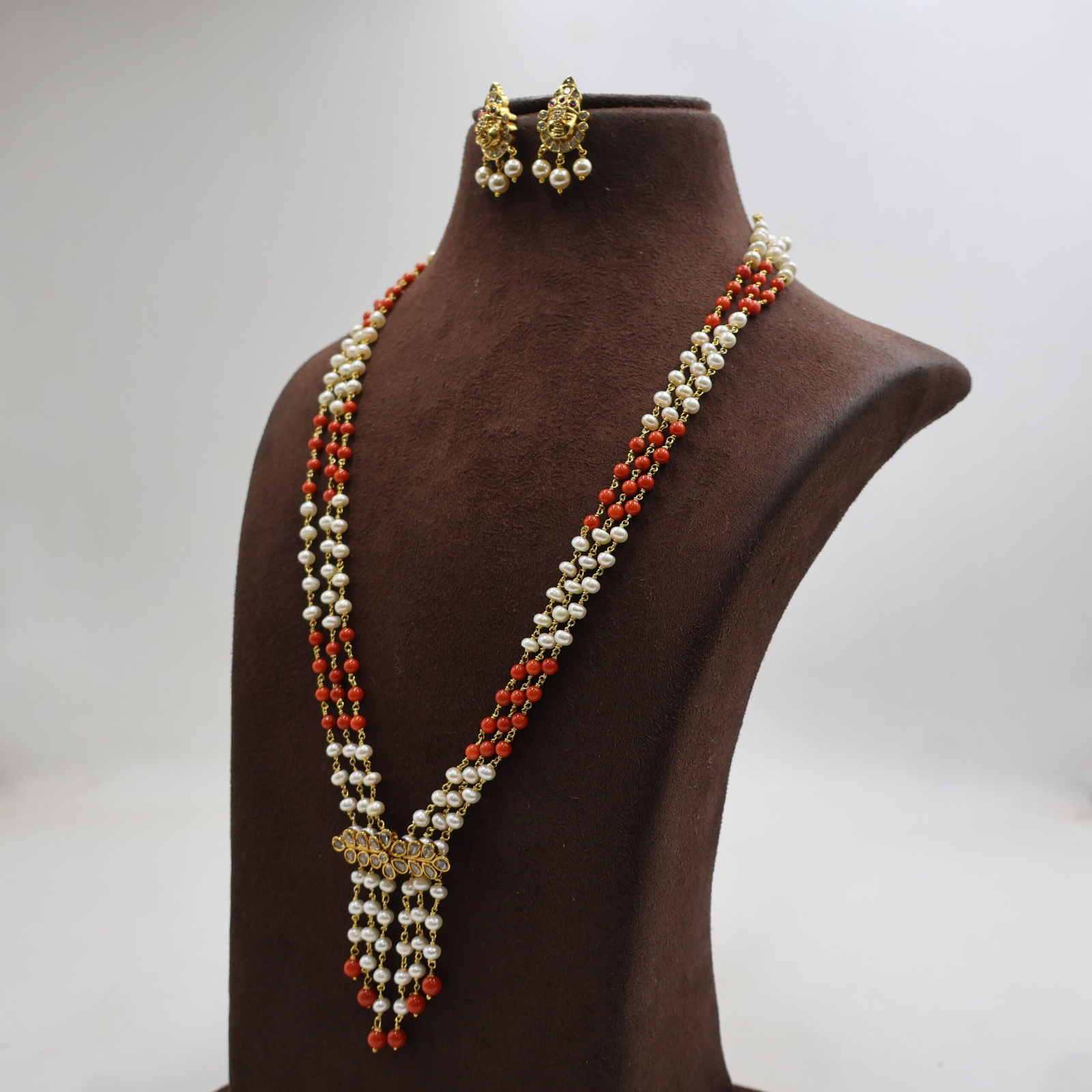 Traditional Coral Pearl Long Haram Set - Image 3
