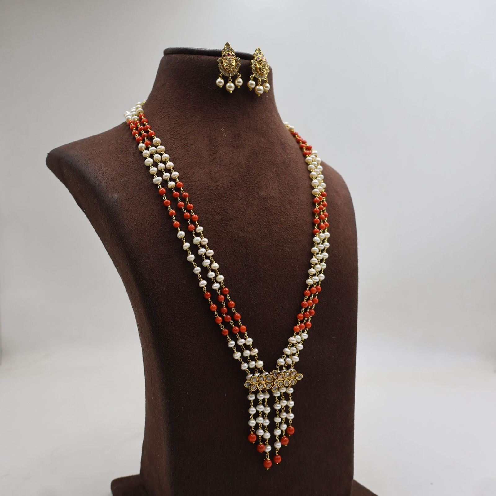 Traditional Coral Pearl Long Haram Set - Image 4
