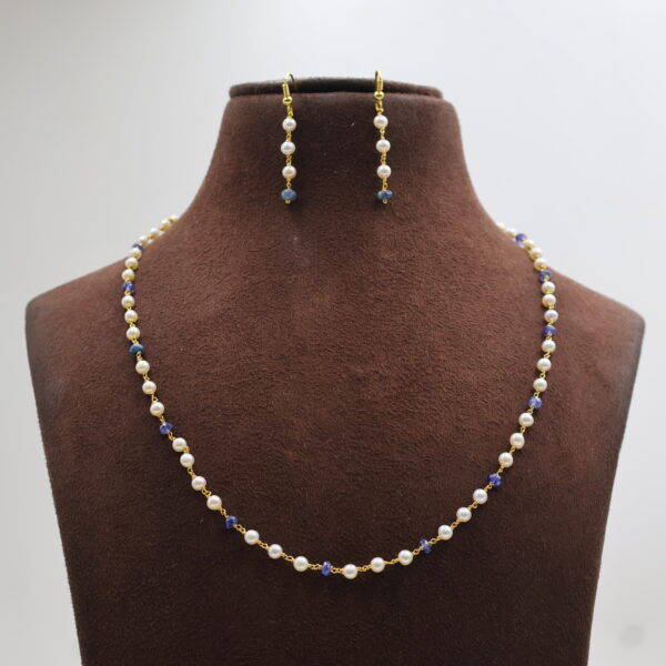 Alternative view of Pearl And Blue Bead Necklace