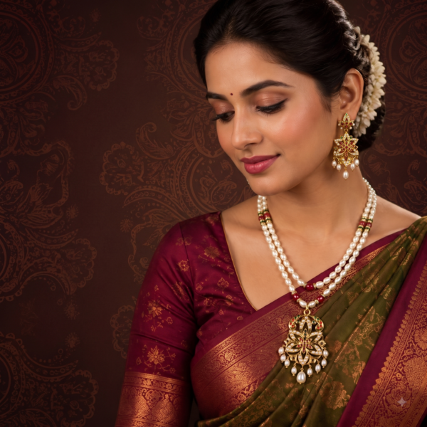 Traditional Pearl Gold Pendant Set