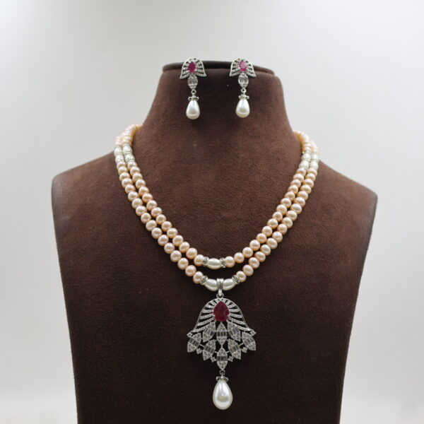 Alternative view of Classic Pearl Necklace with Ruby Pendant