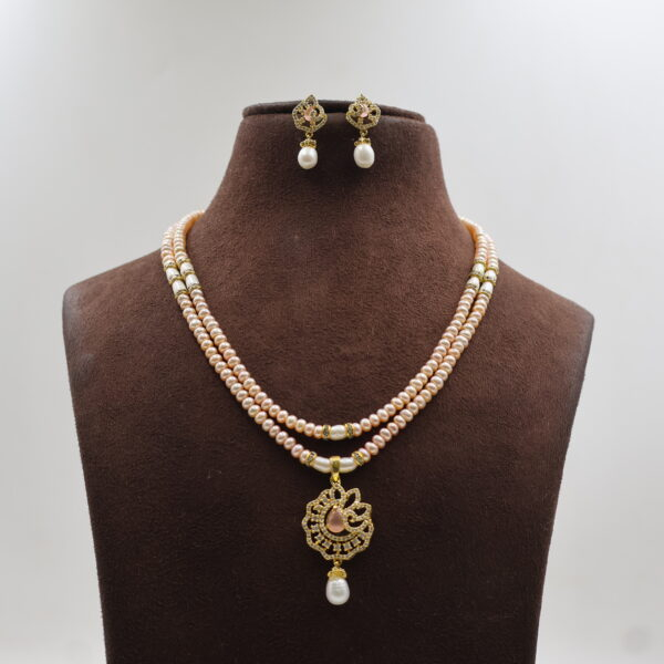 Alternative view of Elegant Double Strand Pearl Necklace Set
