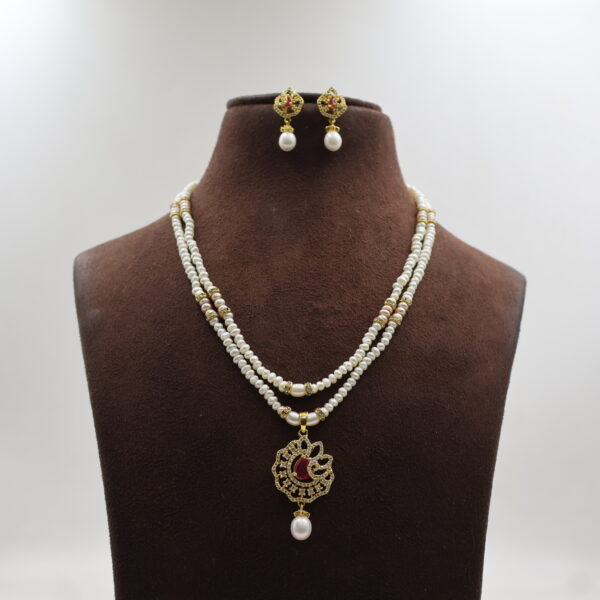 Alternative view of Elegant Pearl Ruby Pendant Necklace Set