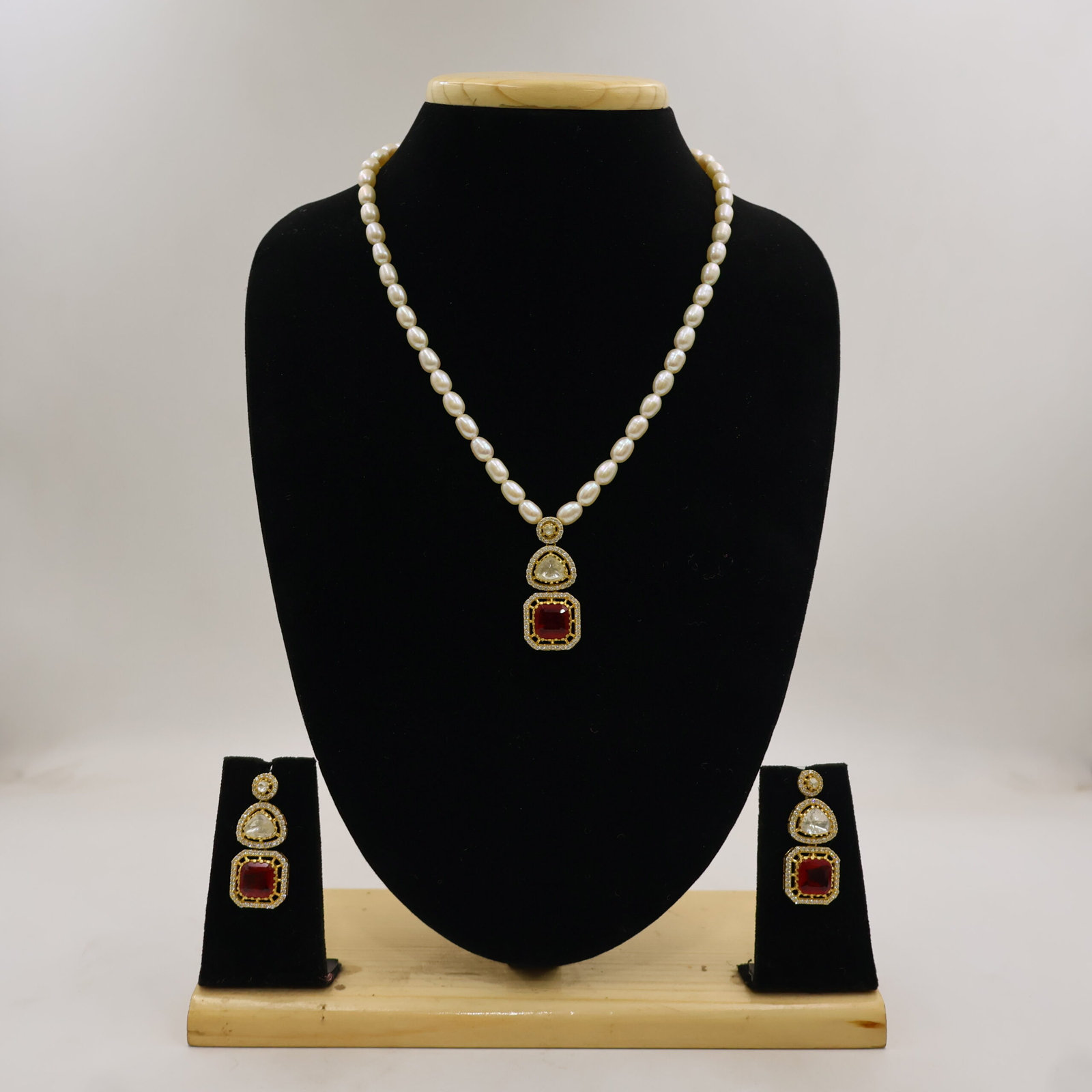 Silver Plated Ruby Pendant Necklace Set - Image 2