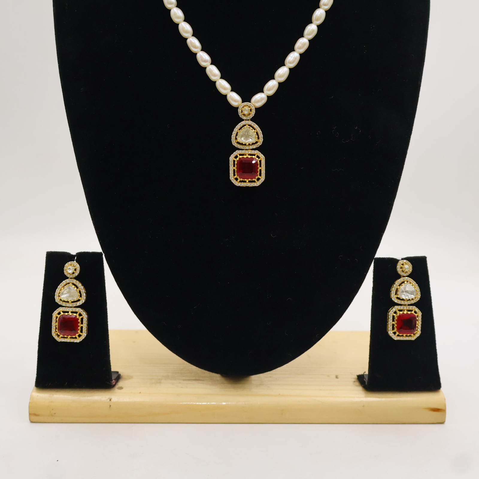 Silver Plated Ruby Pendant Necklace Set - Image 5
