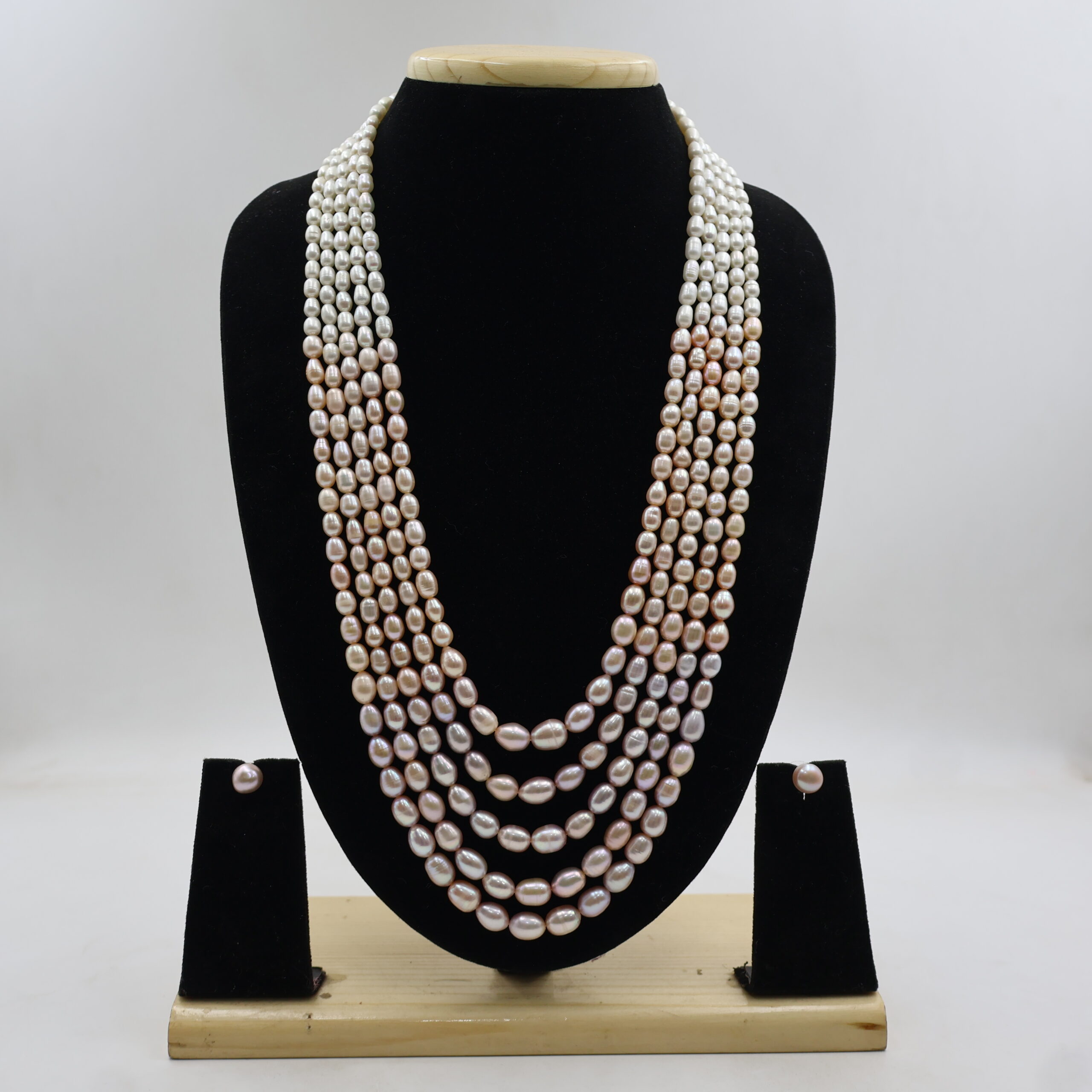 Luxury Five Strand Pink Pearl Necklace - Image 2