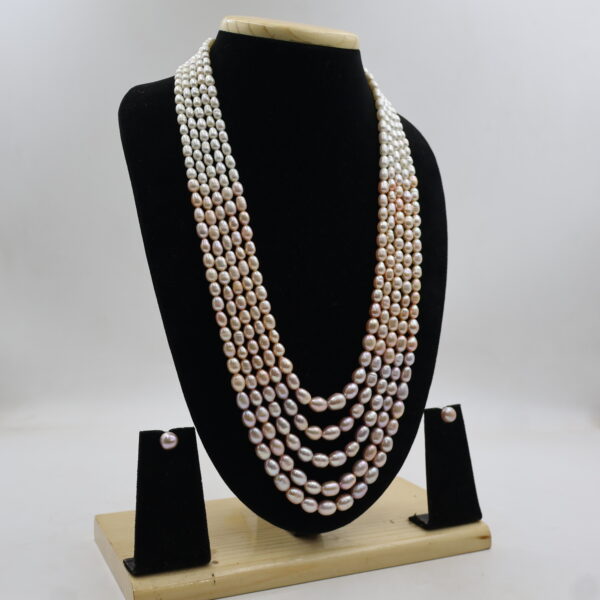 Luxury Five Strand Pink Pearl Necklace - Image 4