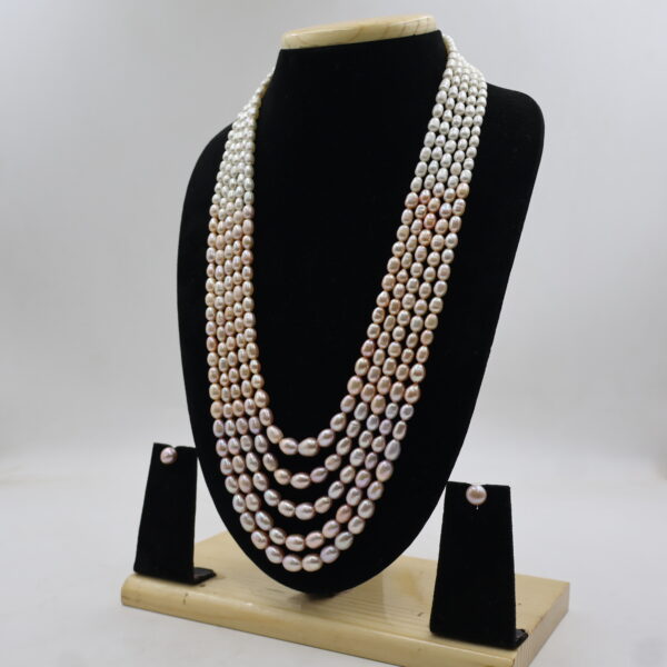 Luxury Five Strand Pink Pearl Necklace - Image 3