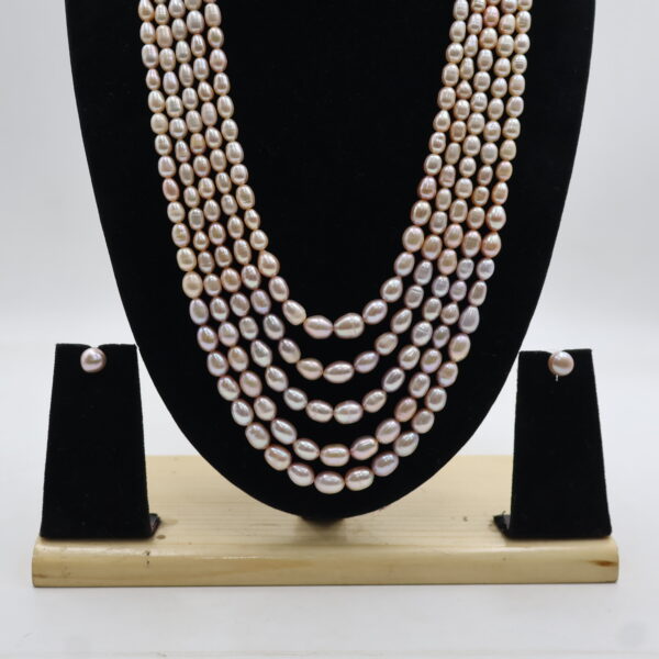 Luxury Five Strand Pink Pearl Necklace - Image 5