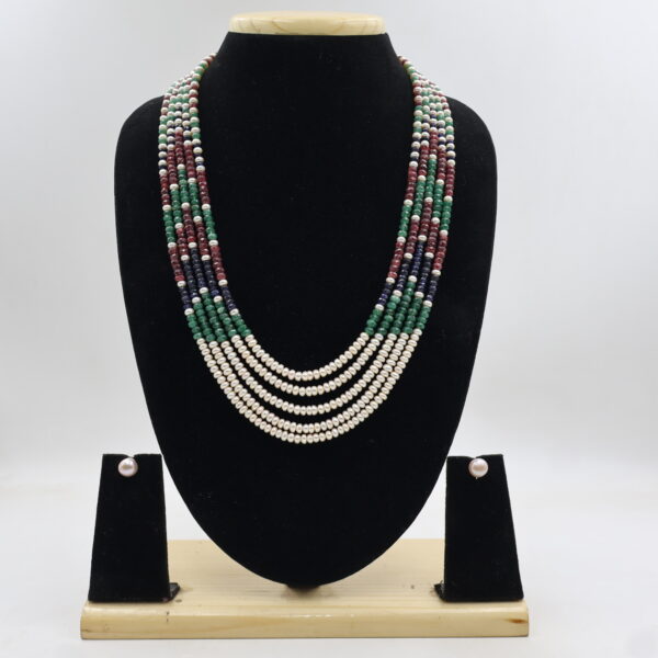 Alternative view of Traditional Multi Gemstone Pearl Necklace Set