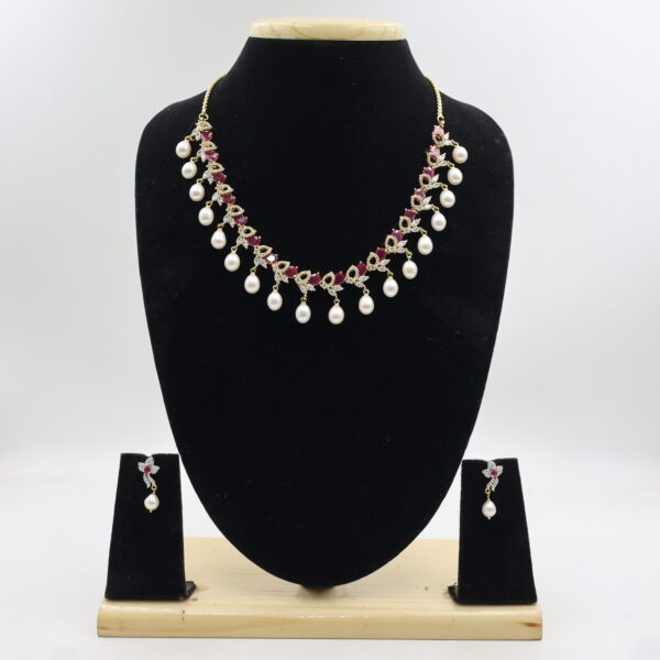 Alternative view of Royal Ruby CZ Pearl Jewellery Set
