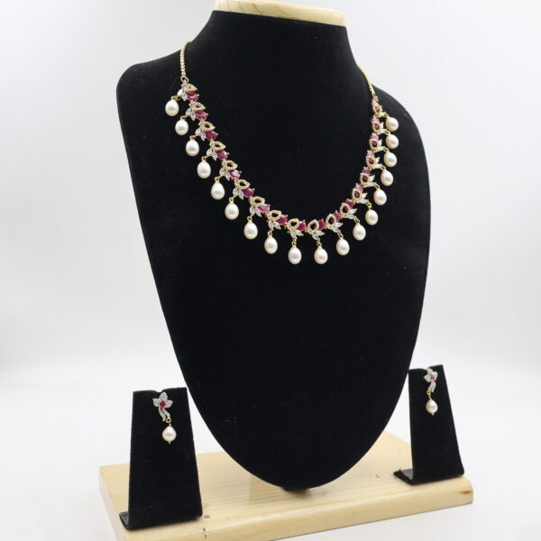 Royal Ruby CZ Pearl Jewellery Set - Image 4