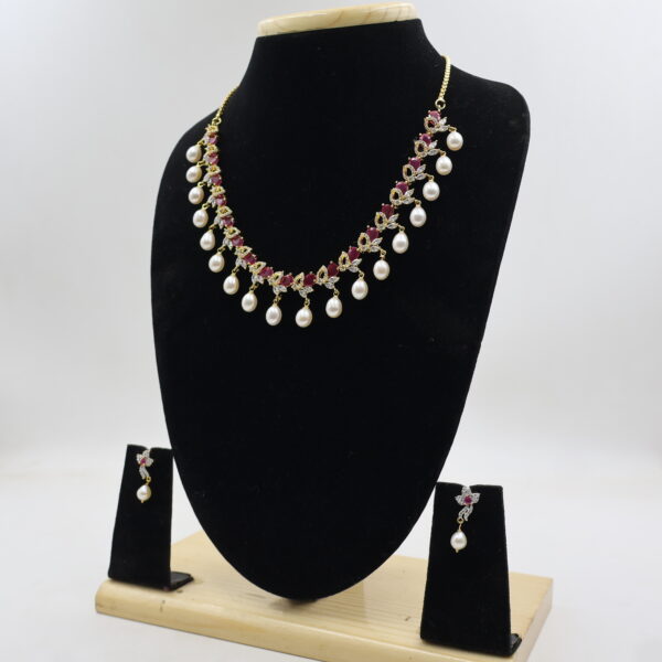 Royal Ruby CZ Pearl Jewellery Set - Image 3
