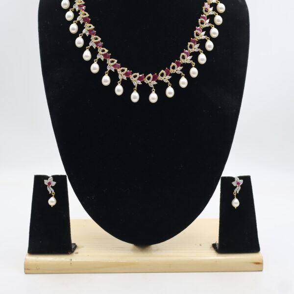 Royal Ruby CZ Pearl Jewellery Set - Image 5