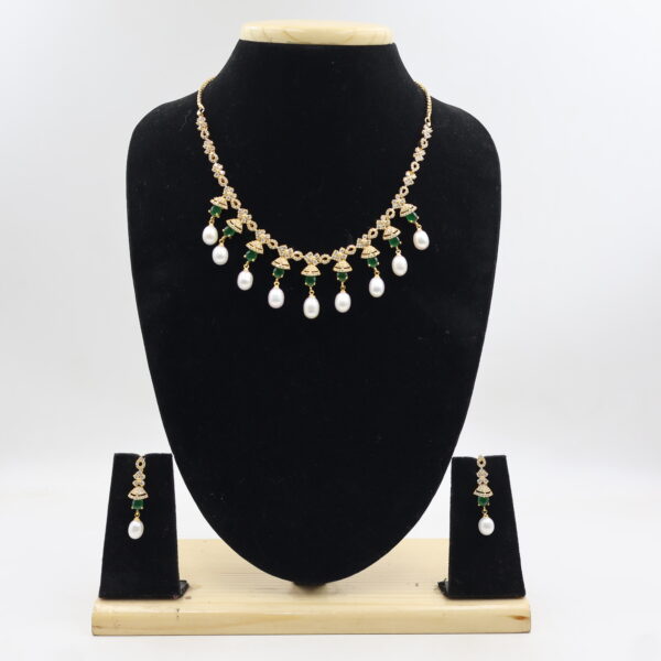 Alternative view of Designer CZ Emerald Pearl Necklace