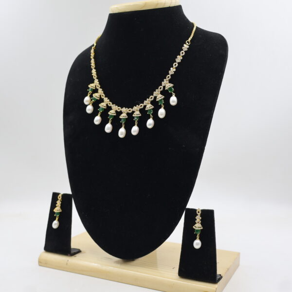Designer CZ Emerald Pearl Necklace - Image 4