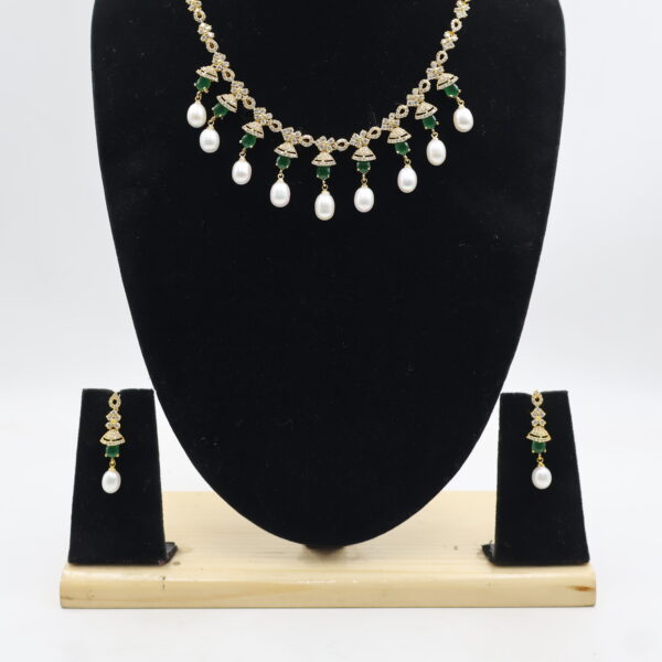 Designer CZ Emerald Pearl Necklace - Image 5