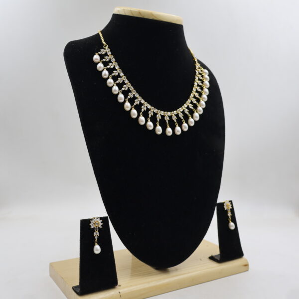 Classic CZ Pearl Party Wear Necklace - Image 3