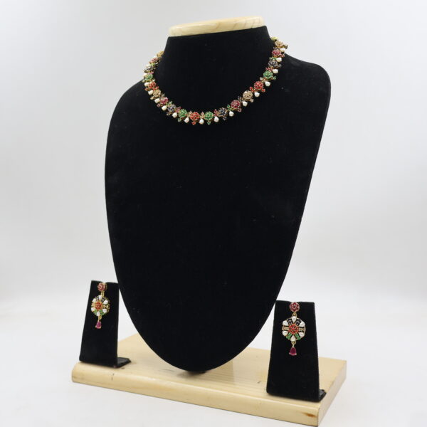 Heritage Multicolor CZ Pearl Necklace Set - Image 4