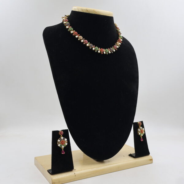 Heritage Multicolor CZ Pearl Necklace Set - Image 3