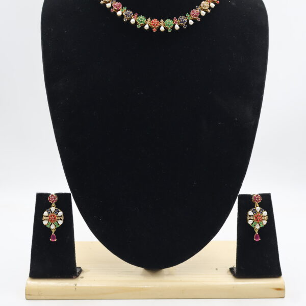 Heritage Multicolor CZ Pearl Necklace Set - Image 5