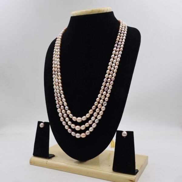 Elegant Three Layer Freshwater Pearl Necklace Set - Image 4