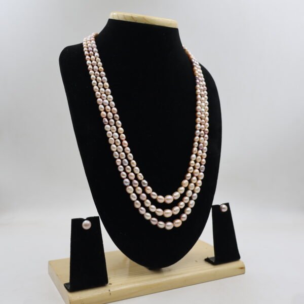 Elegant Three Layer Freshwater Pearl Necklace Set - Image 3