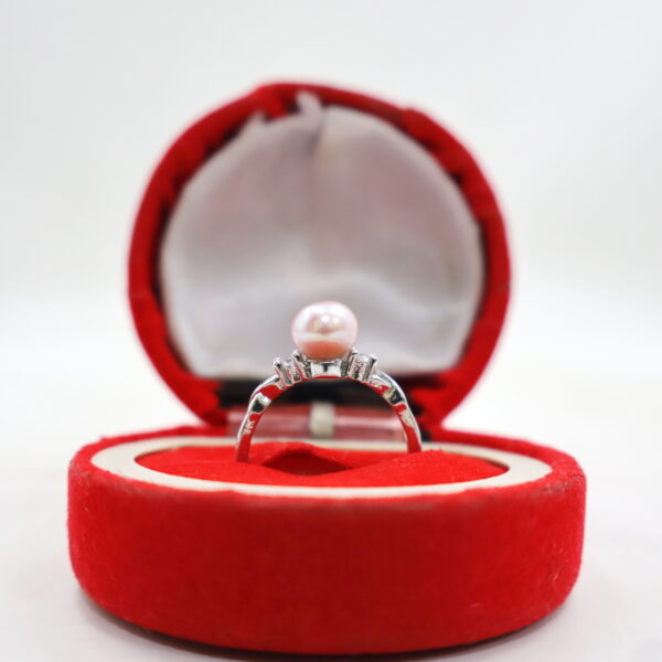 Alternative view of Classic Pink Pearl Ring with CZ Accent