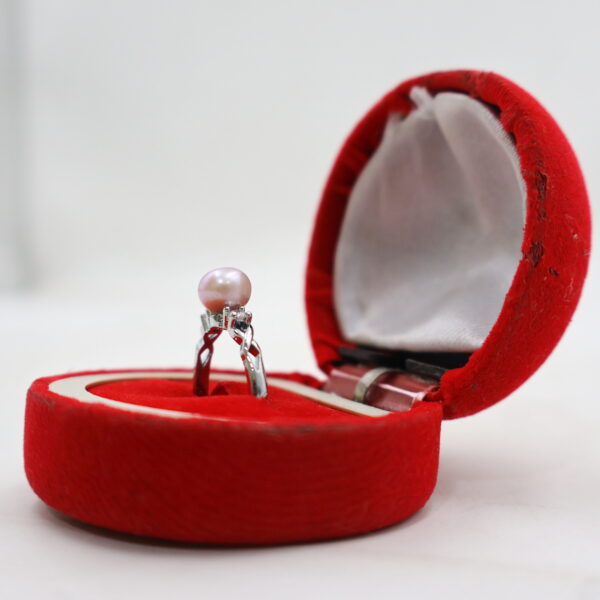Classic Pink Pearl Ring with CZ Accent - Image 3