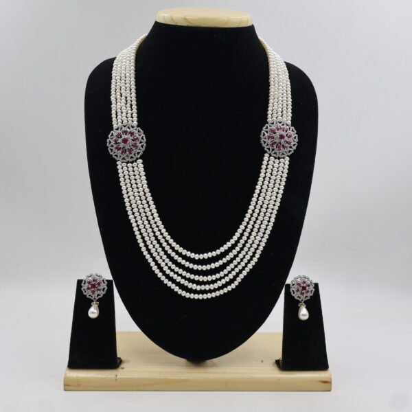 Premium Five-Layer Pearl Necklace with Ruby Brooch - Image 2