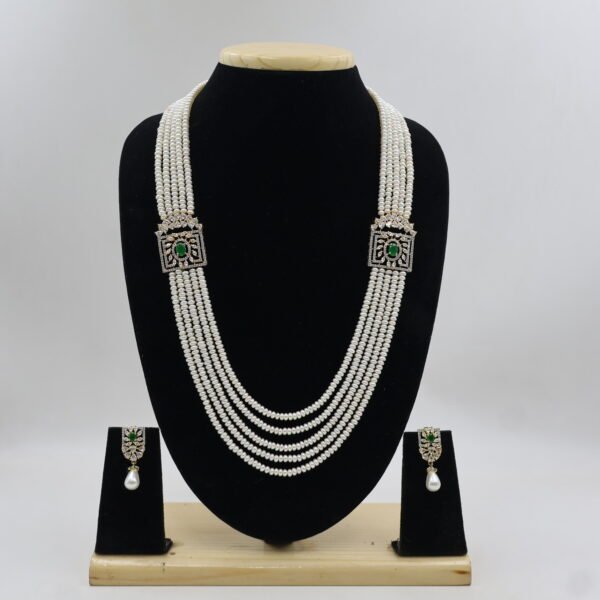 Premium Emerald AD Pearl Long Necklace - Image 2