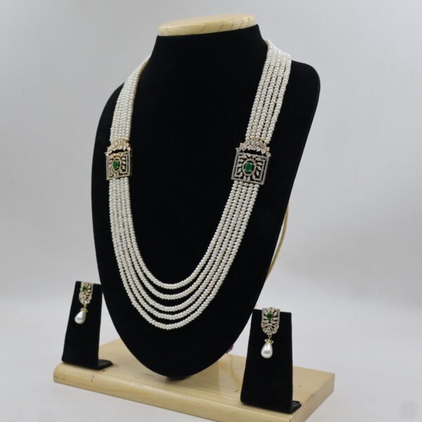 Premium Emerald AD Pearl Long Necklace - Image 4