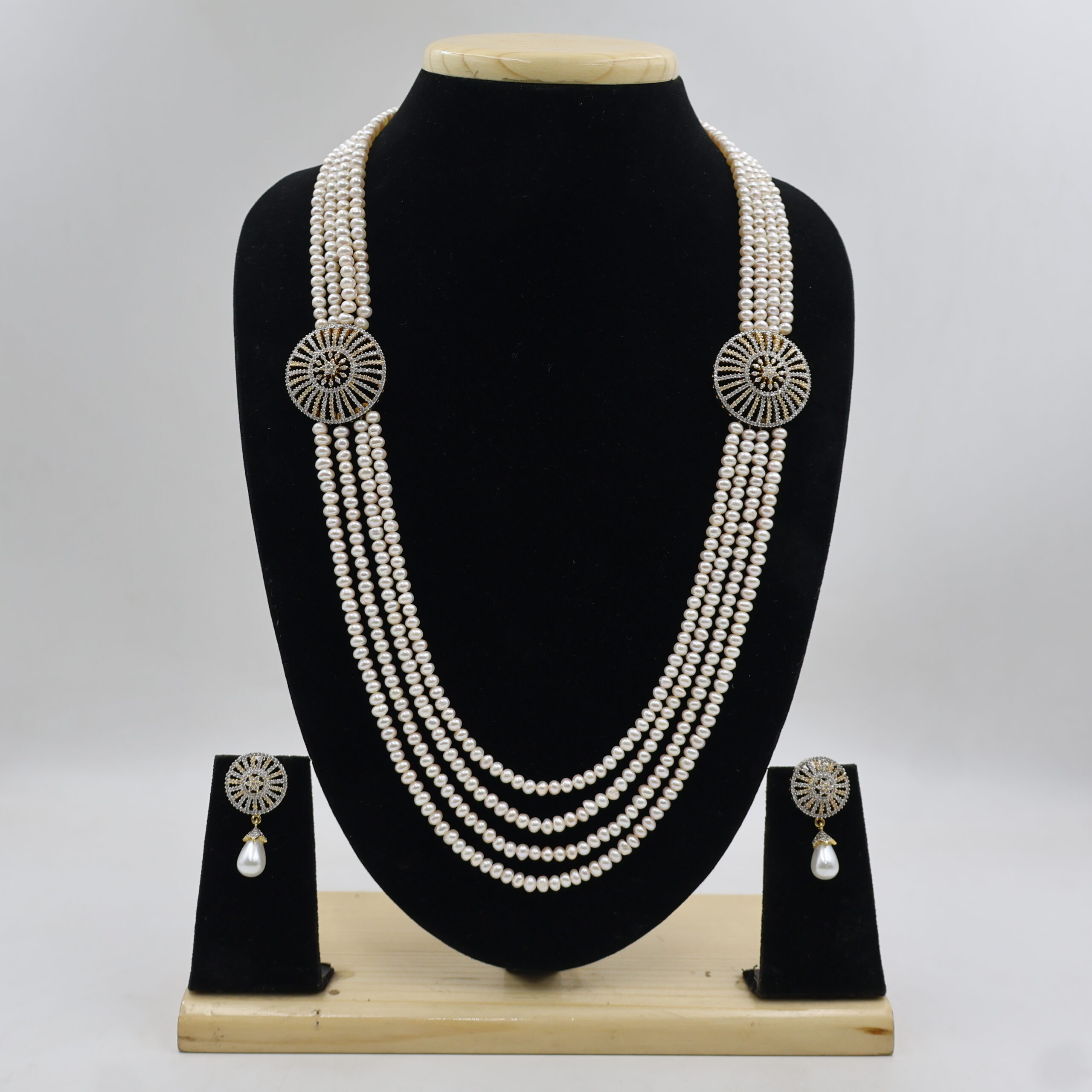 Elegant Designer Pearl Long Necklace Set - Image 2