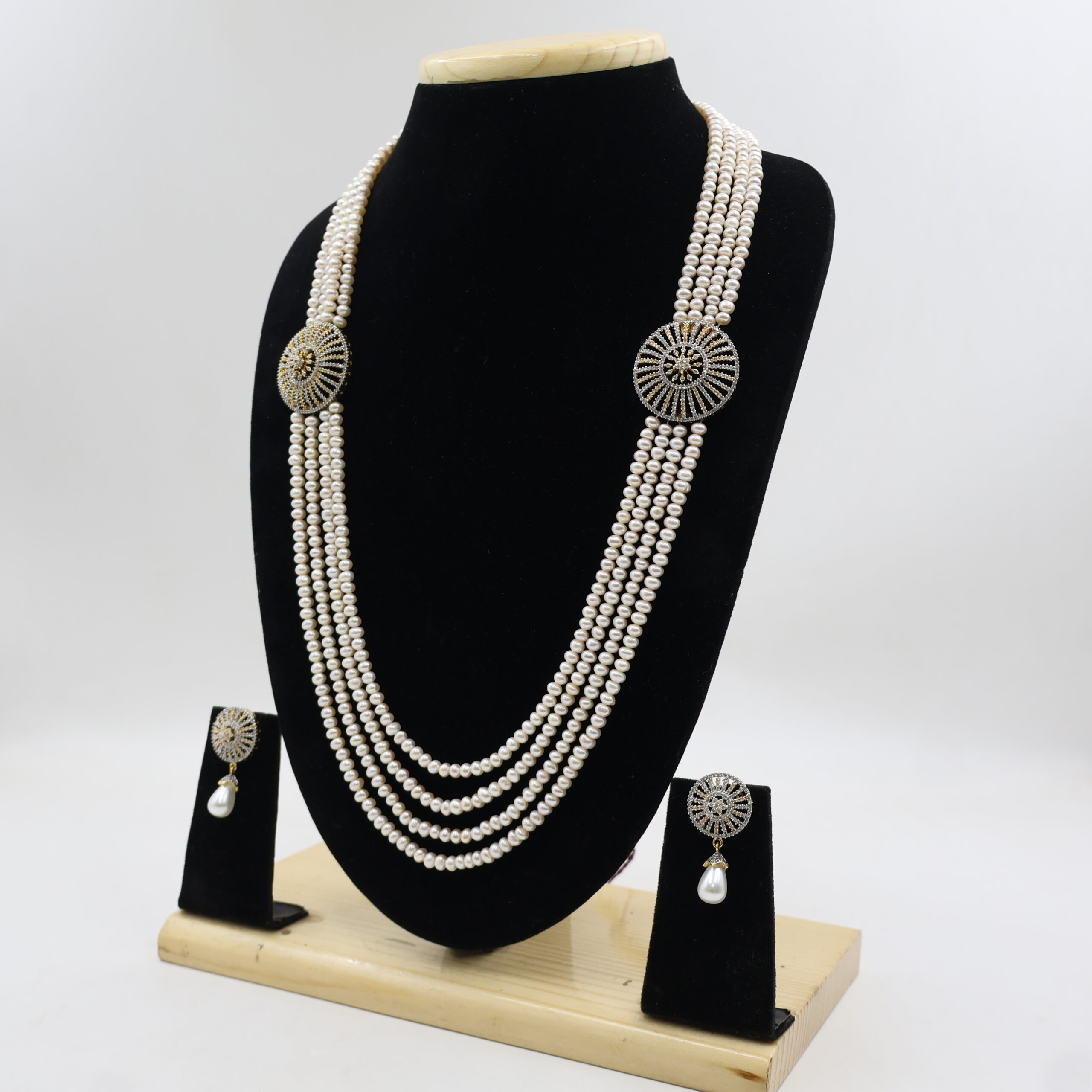 Elegant Designer Pearl Long Necklace Set - Image 4