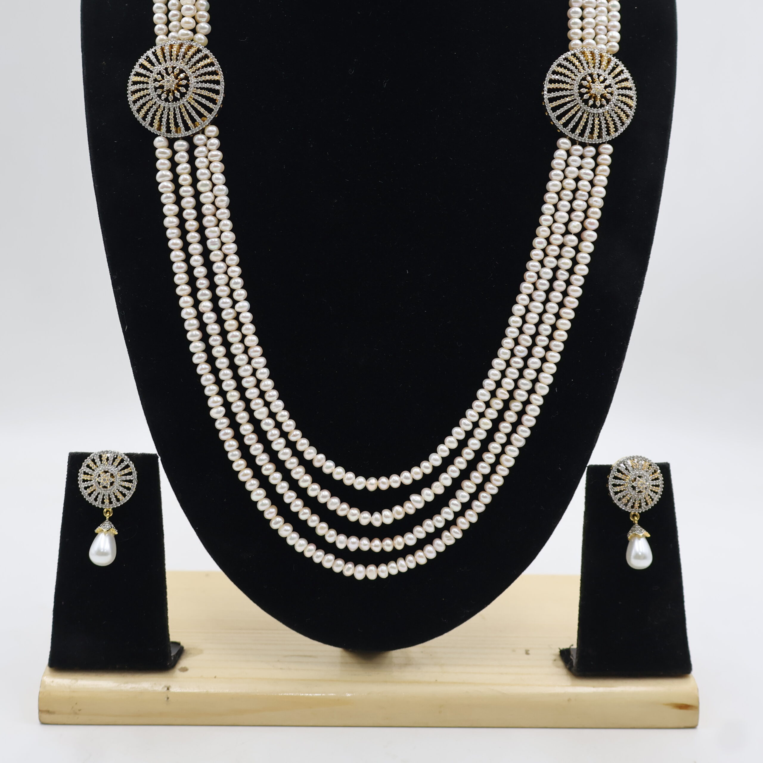 Elegant Designer Pearl Long Necklace Set - Image 5