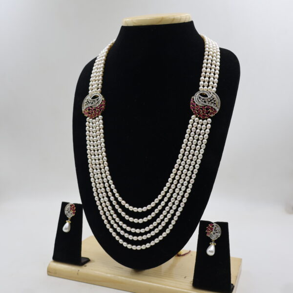 Ruby Designer Five-Layer Pearl Necklace Set - Image 4