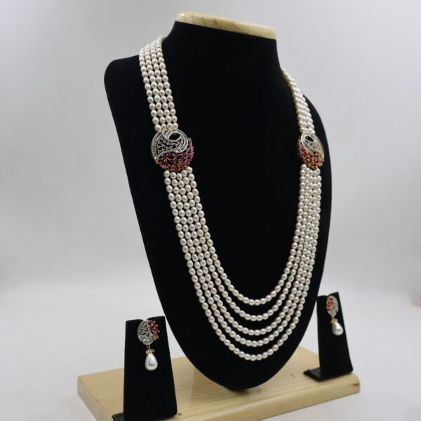 Ruby Designer Five-Layer Pearl Necklace Set - Image 3