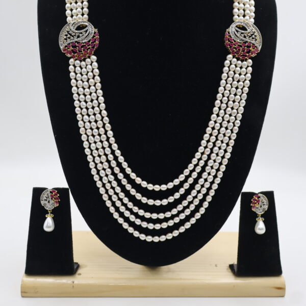 Ruby Designer Five-Layer Pearl Necklace Set - Image 5