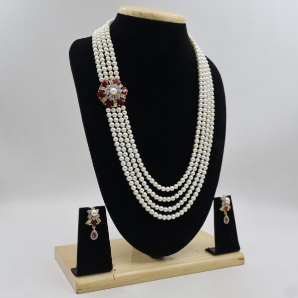 Designer Four Strand Pearl Necklace Set - Image 4