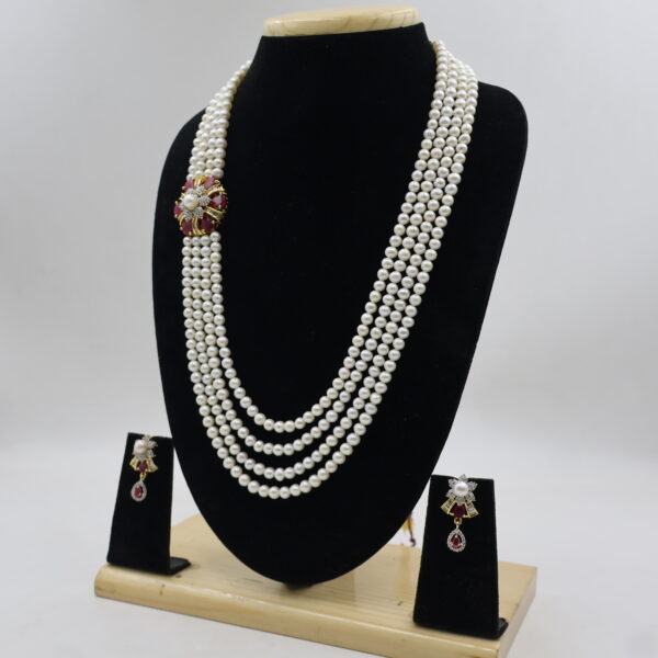 Designer Four Strand Pearl Necklace Set - Image 3