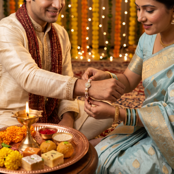 Alternative view of Crystal Elegance  Pearl Rakhi