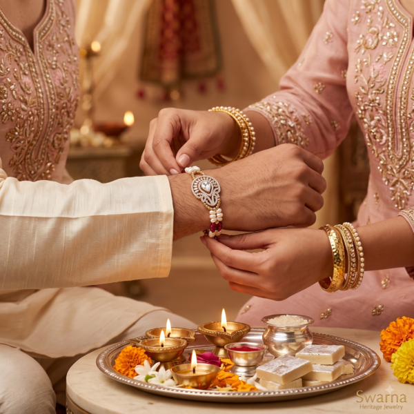 Alternative view of AD Stone Pearl Rakhi