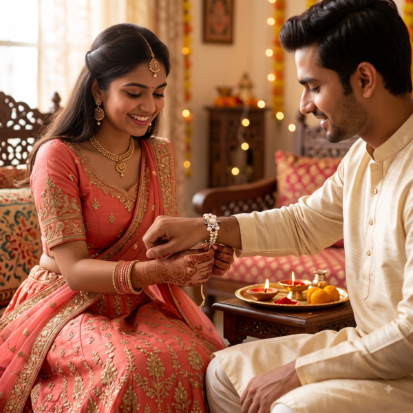 Alternative view of Golden  Elegance Pearl Rakhi