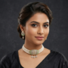 Light Green Stone & Pearl Choker Necklace