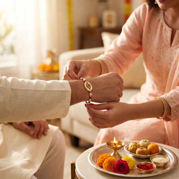 Alternative view of Traditional Elegance Pearl Rakhi