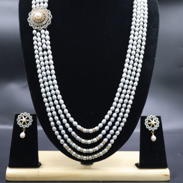 Grey Colour Side Brooch Pearl Necklace - Image 4
