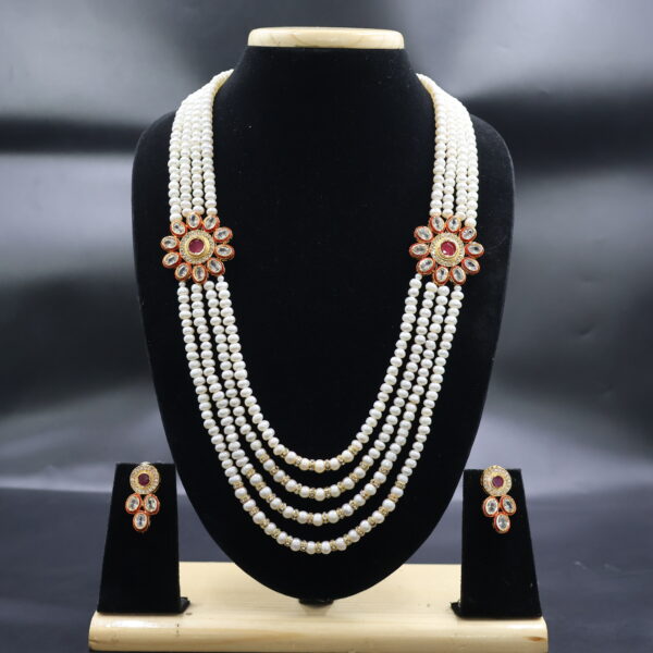Alternative view of Luxury White Pearl 4-Strand Necklace & Earrings Set