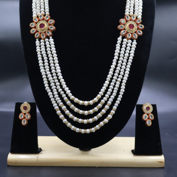 Luxury White Pearl 4-Strand Necklace & Earrings Set - Image 5