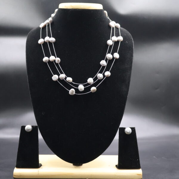 Alternative view of Premium Three Layer Grey Pearl Necklace